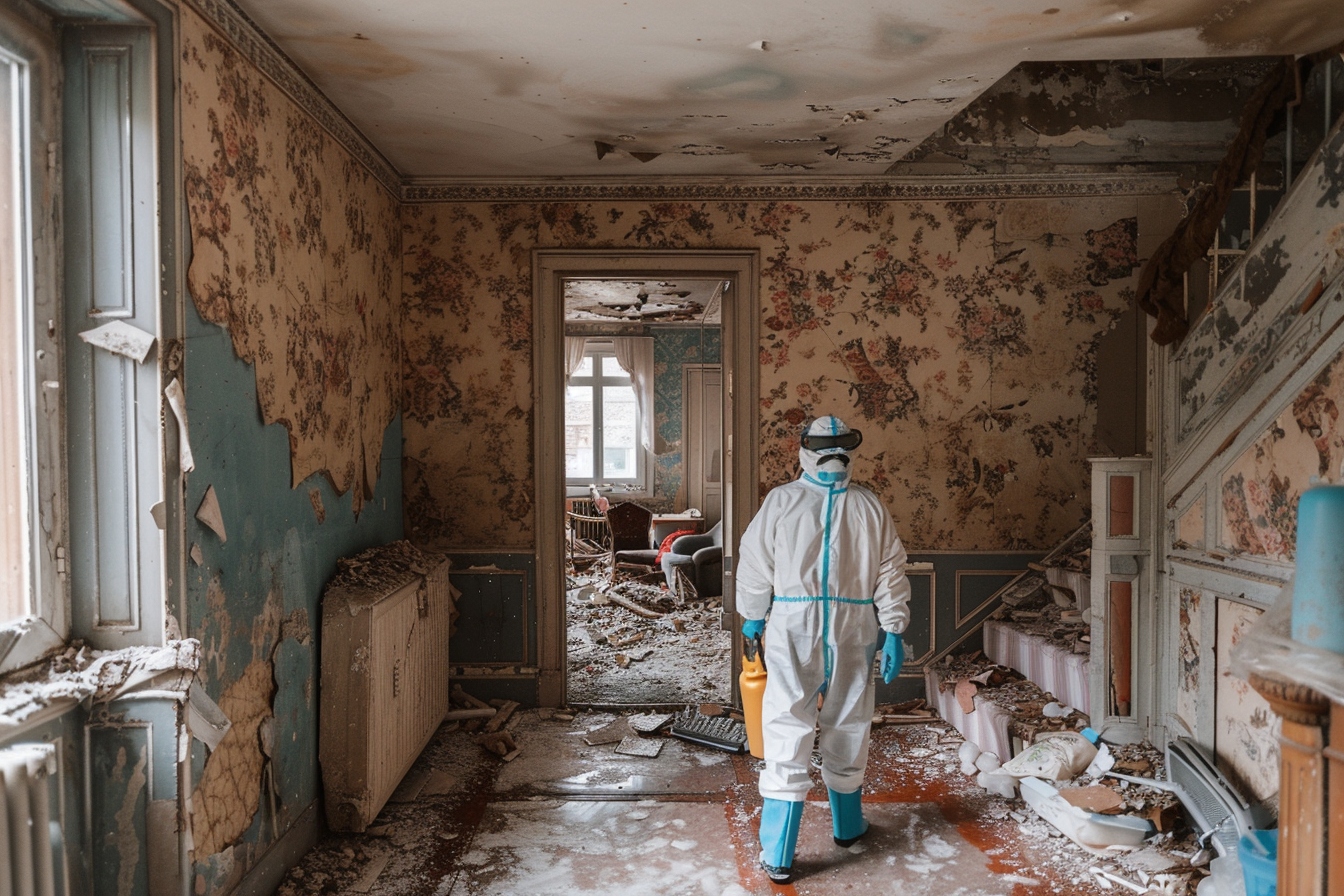 Équipe professionnelle effectuant le débarras d'une maison insalubre à Niort pour transformation en espace confortable